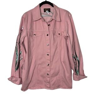 Bob Mackie Wearable Art Pink Denim jacket w/Tulips Vintage Women's size medium